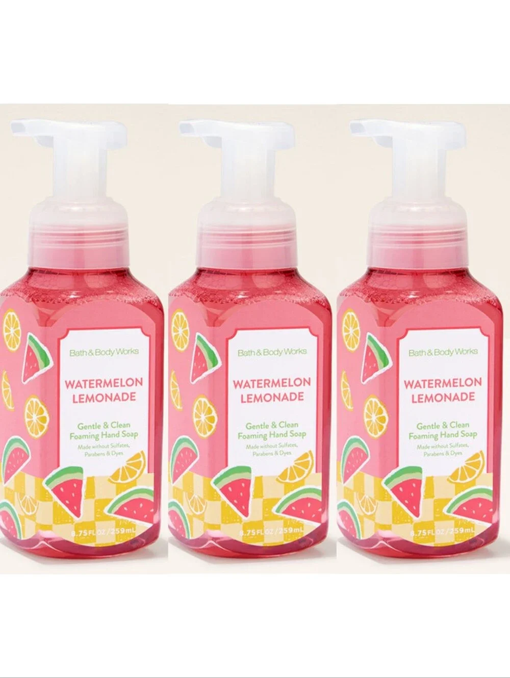 Bath & Body Works Watermelon Lemonade Gentle Foaming Hand Soap Set of 3 NEW RARE